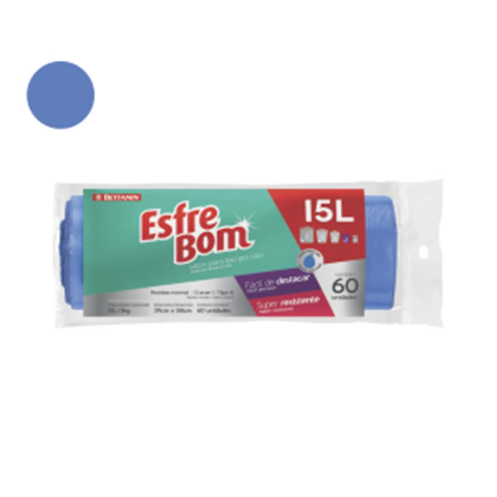 Encontraproduto.com.br - Saco de Lixo em Rolo com Fundo Reforçado Azul 15L EsfreBom Bettanin 40 Unidades