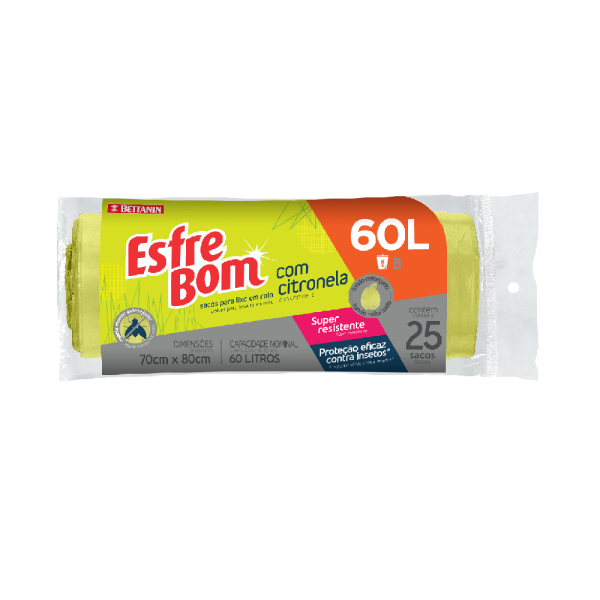 Encontraproduto.com.br - Saco de Lixo em Rolo com Citronela e Fundo Reforçado Pistache 60L EsfreBom Bettanin 25 Unidades