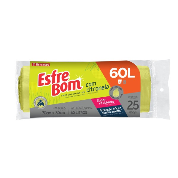 Encontraproduto.com.br - Saco de Lixo em Rolo com Citronela e Fundo Reforçado Pistache 60L EsfreBom Bettanin 25 Unidades