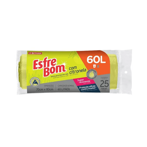 Encontraproduto.com.br - Saco de Lixo em Rolo com Citronela e Fundo Reforçado Pistache 60L EsfreBom Bettanin 25 Unidades