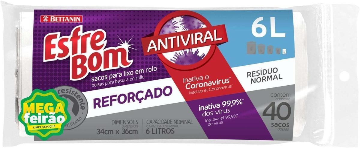 Encontraproduto.com.br - Saco Para Lixo Esfrebom Bettanin Antiviral Super Resistente Reforçado 6L Pacote com 40 Sacos