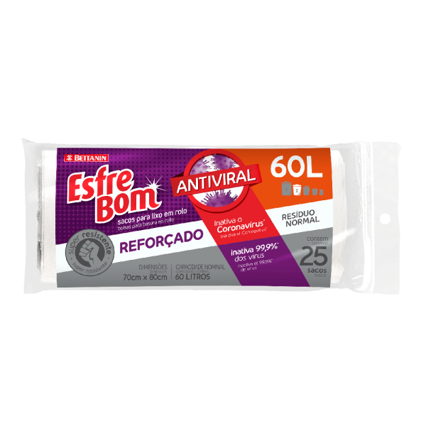 Encontraproduto.com.br - Saco Para Lixo Esfrebom Bettanin Antiviral Super Resistente Reforçado 60L Pacotecom 25 Sacos