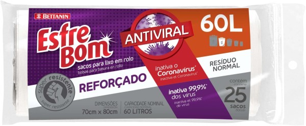 Encontraproduto.com.br - Saco Para Lixo Esfrebom Bettanin Antiviral Super Resistente Reforçado 60L Pacotecom 25 Sacos