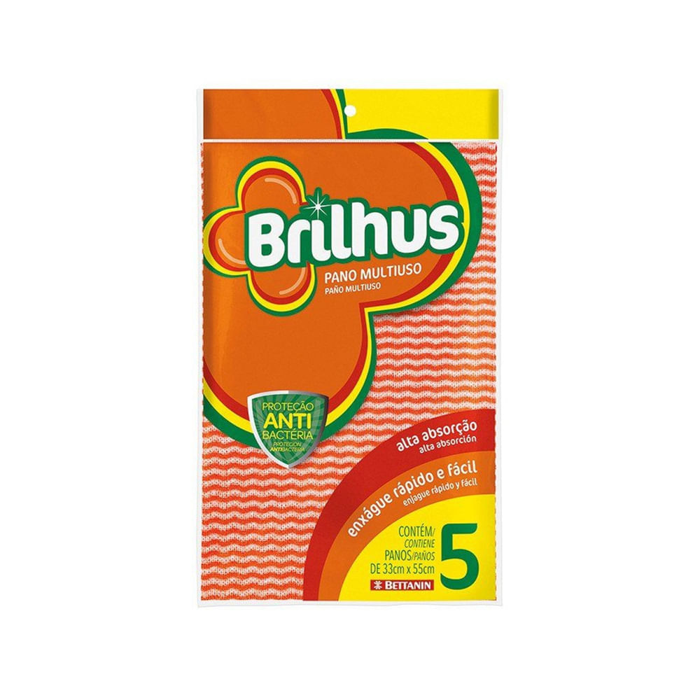 Encontraproduto.com.br - Pano Multiuso Brilhus Pacote com 5 unidades