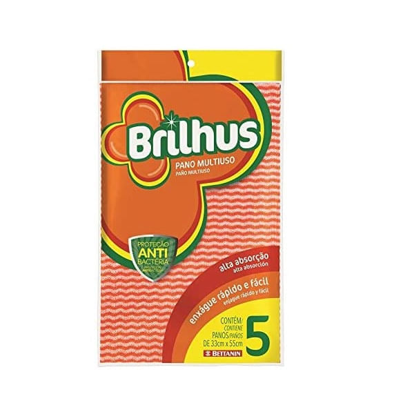 Encontraproduto.com.br - Pano Multiuso Brilhus Pacote com 5 unidades
