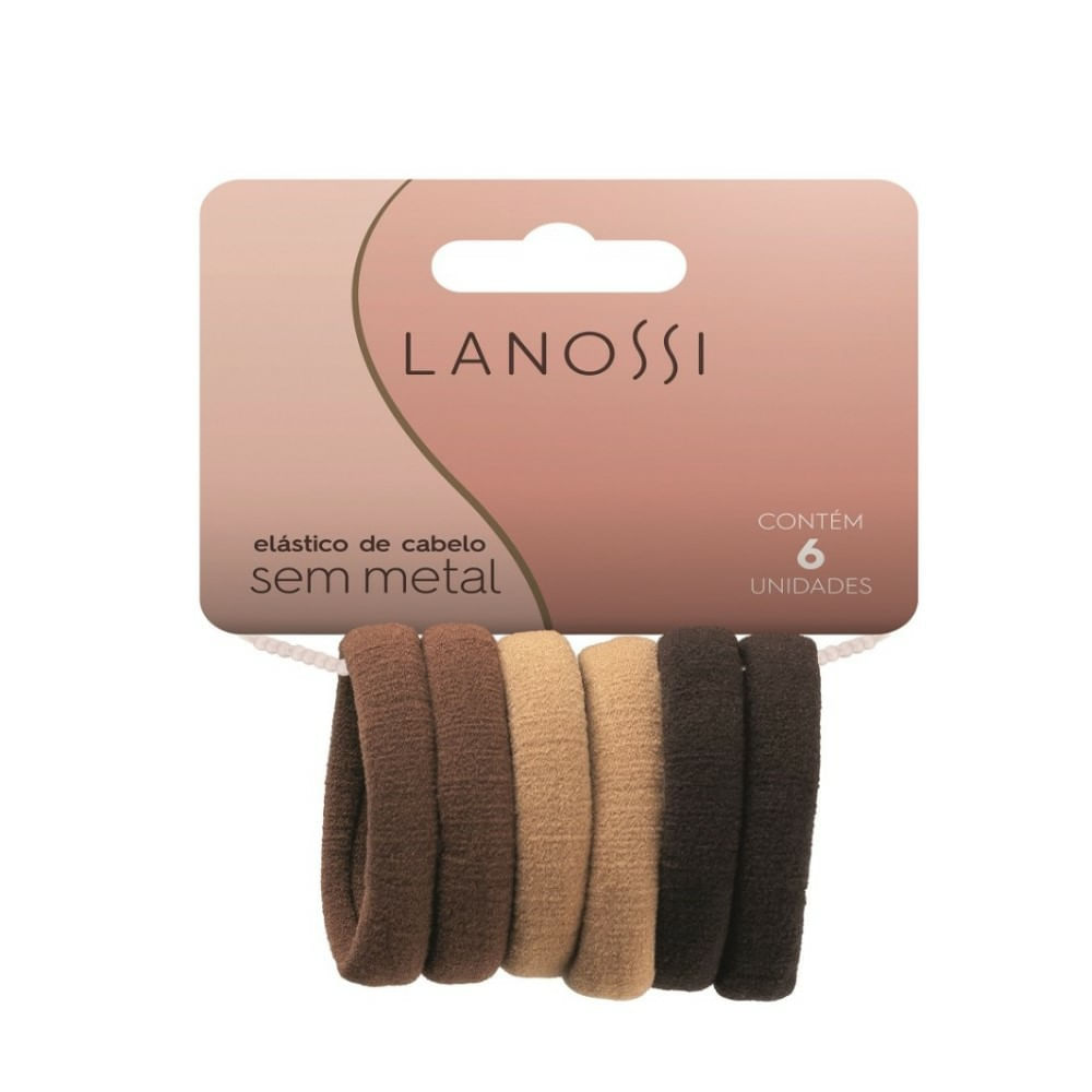 Encontraproduto.com.br - Elástico de Cabelo sem Metal Cappuccino Lanossi 6 Unidades