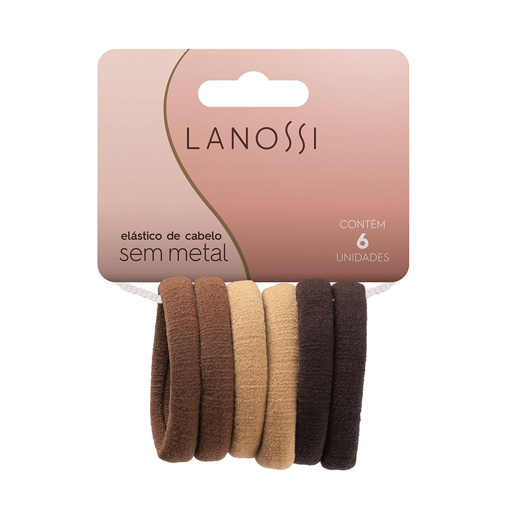 Encontraproduto.com.br - Elástico de Cabelo sem Metal Cappuccino Lanossi 6 Unidades