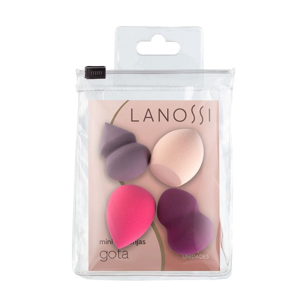 Kit Esponjas de Maquiagem Formato Gota Variadas Mini Lanossi 4 Unidades