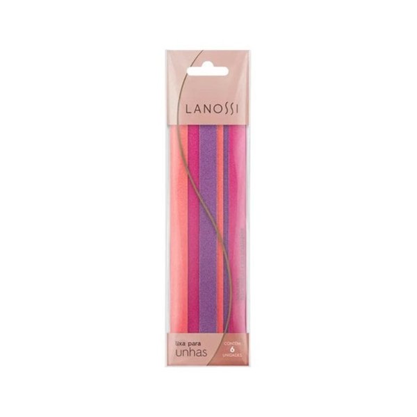 Encontraproduto.com.br - Kit Lixa de Unha Dupla Face Rosa/Roxo Color Lanossi 6 Unidades