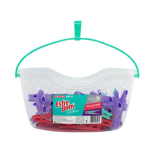 Encontraproduto.com.br - Cesto com Prendedor de Roupa Plástico EsfreBom Bettanin 36 Unidades