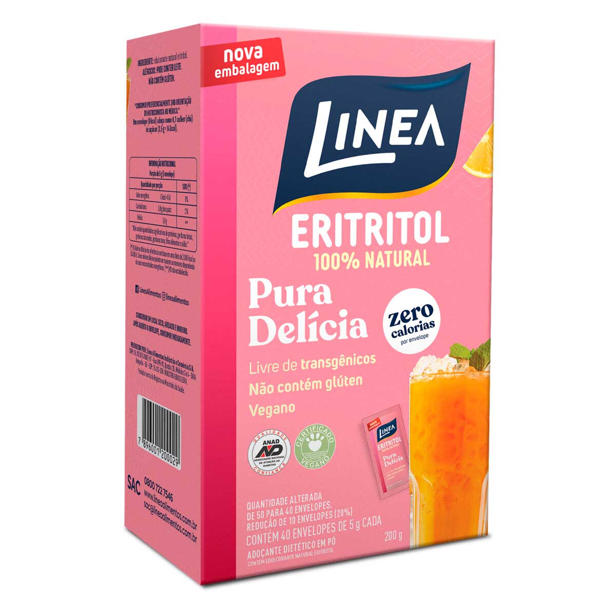 Encontraproduto.com.br - Adoçante em Pó LINEA Eritritol 100% Natural com 50 Envelopes de 5g 250g