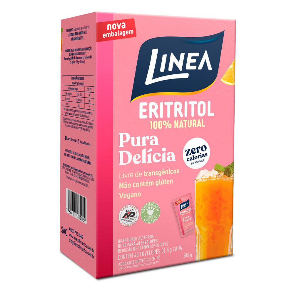 Encontraproduto.com.br - Adoçante em Pó LINEA Eritritol 100% Natural com 50 Envelopes de 5g 250g