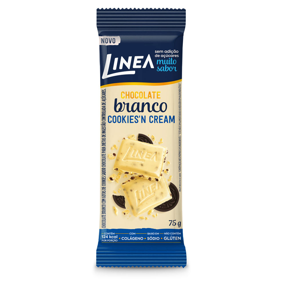 Tablete de Chocolate Branco Cookies n Cream Zero Açúcar 75g - Linea