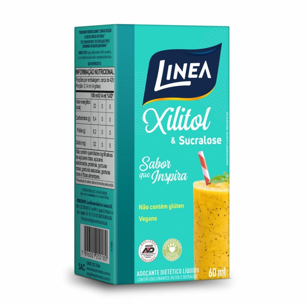 Encontraproduto.com.br - Adoçante Xilitol e Sucralose 60ml - Linea