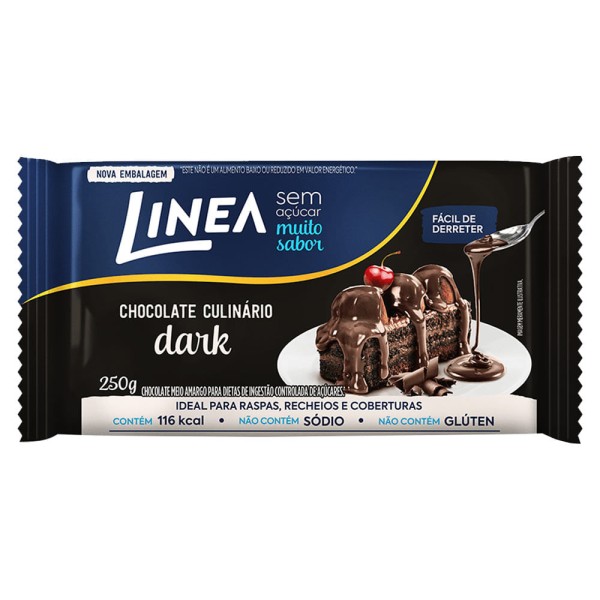 Barra Chocolate Meio Amargo Zero Açúcar 250g - Linea