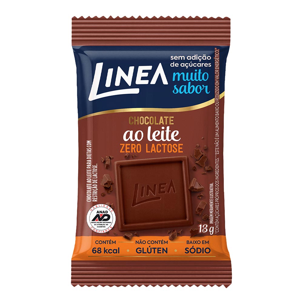 Encontraproduto.com.br - Mini Tablete de Chocolate Ao Leite Zero Lactose Zero Açúcar 13g - Linea