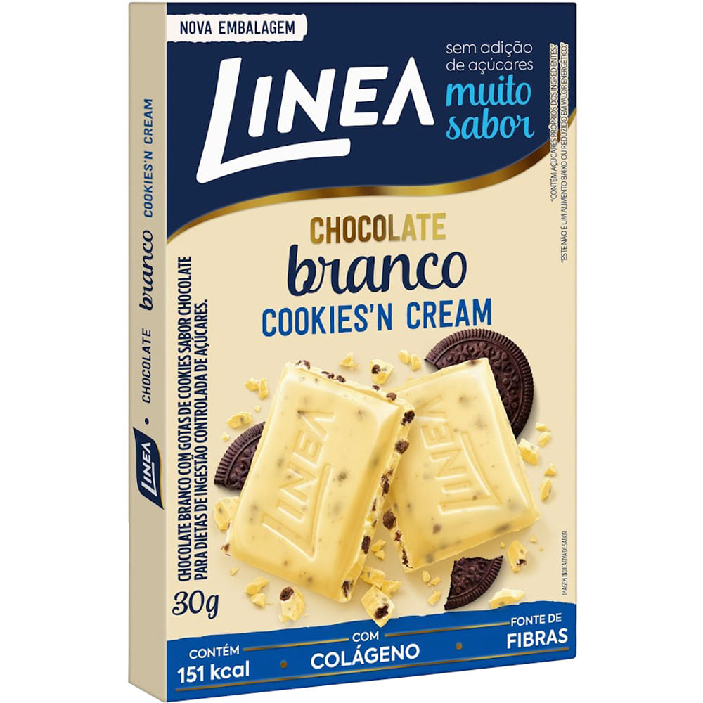 Encontraproduto.com.br - Chocolate Branco Linea Zero Cookiesn cream Unidade com 30g