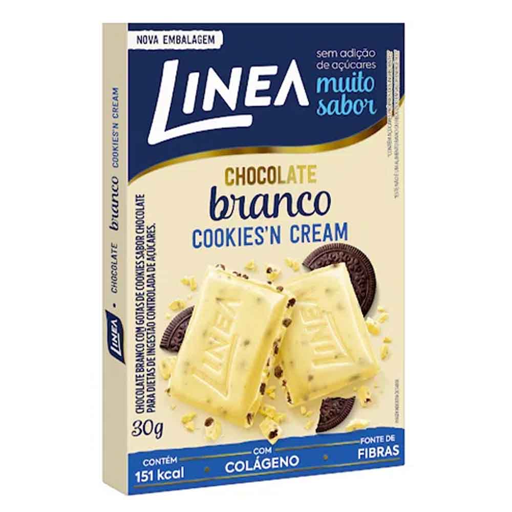 Encontraproduto.com.br - Chocolate Branco Linea Zero Cookiesn cream Unidade com 30g