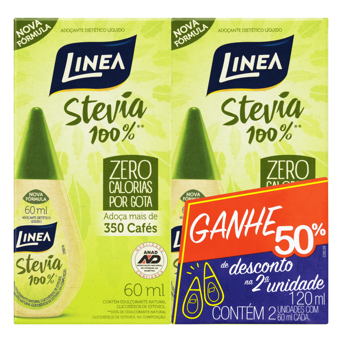 Adoçante Linea Stevia 60ml 2 Unidades Desconto 50% na Segunda Unidade