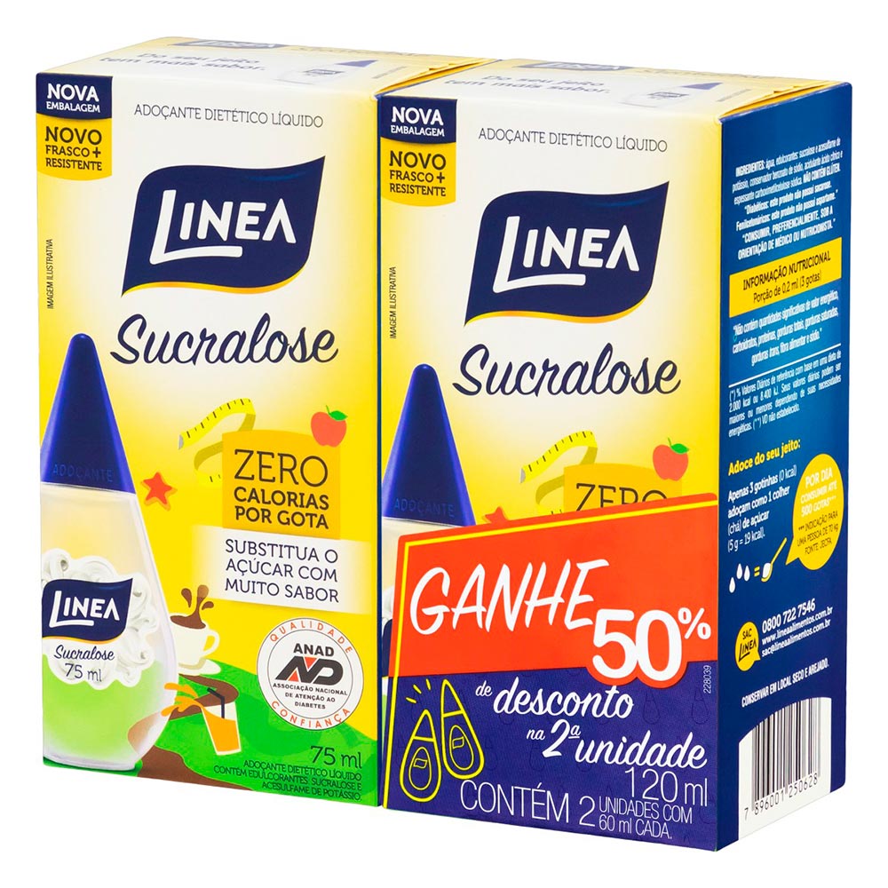 Encontraproduto.com.br - Adoçante Líquido Linea Sucralose Pack com 2x75ml