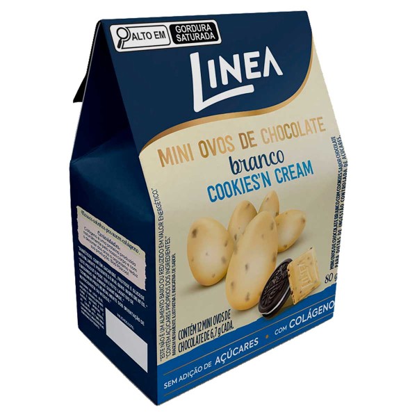 Encontraproduto.com.br - Miniovos Chocolate Branco Cookiesn Cream Sem Adição De Açúcar Para Dietas De Açúcares Com Colágeno Linea 80g 12 Unidades 6,7g Cada