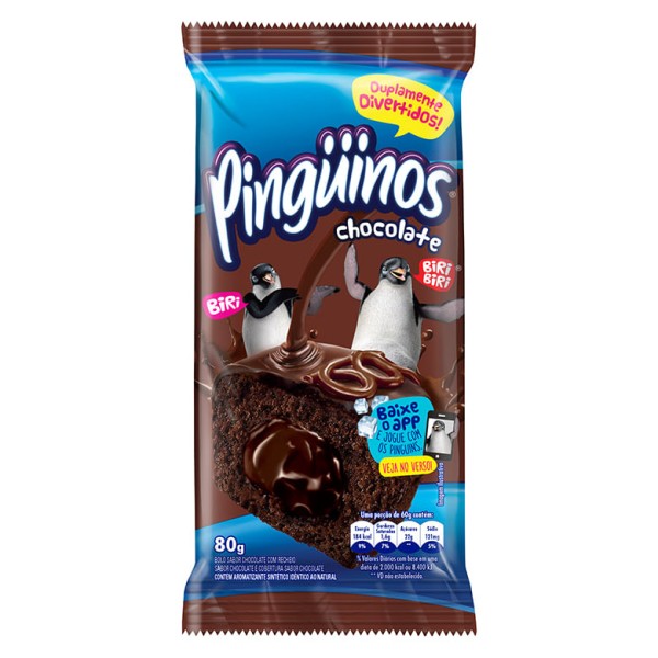 Encontraproduto.com.br - Bolo de Chocolate com Recheio e Cobertura de Chocolate Pingüinos 80g