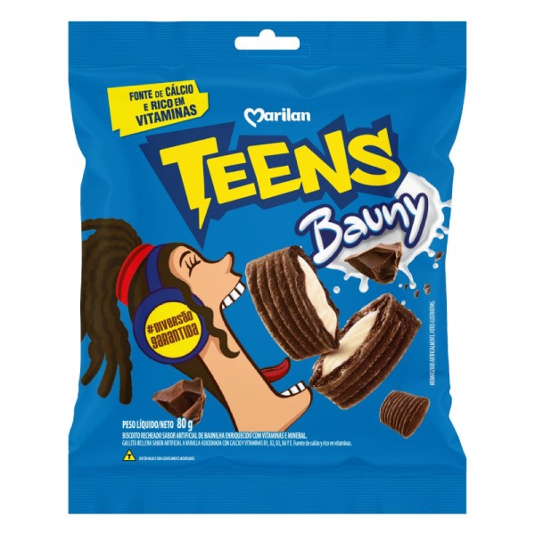 Biscoito Recheado Teens Bauny Baunilha 80g - Marilan