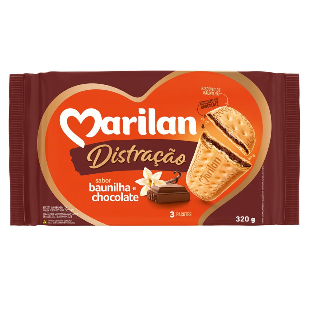 Encontraproduto.com.br - Biscoito Baunilha e Chocolate Marilan Distração Pacote 320g