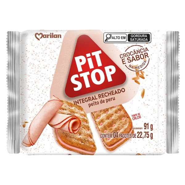 Encontraproduto.com.br - Biscoito Pit Stop Recheado Peito de Peru 91g - Marilan