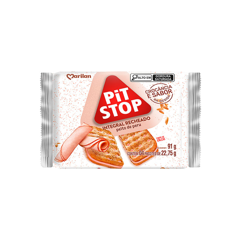 Encontraproduto.com.br - Biscoito Pit Stop Recheado Peito de Peru 91g - Marilan