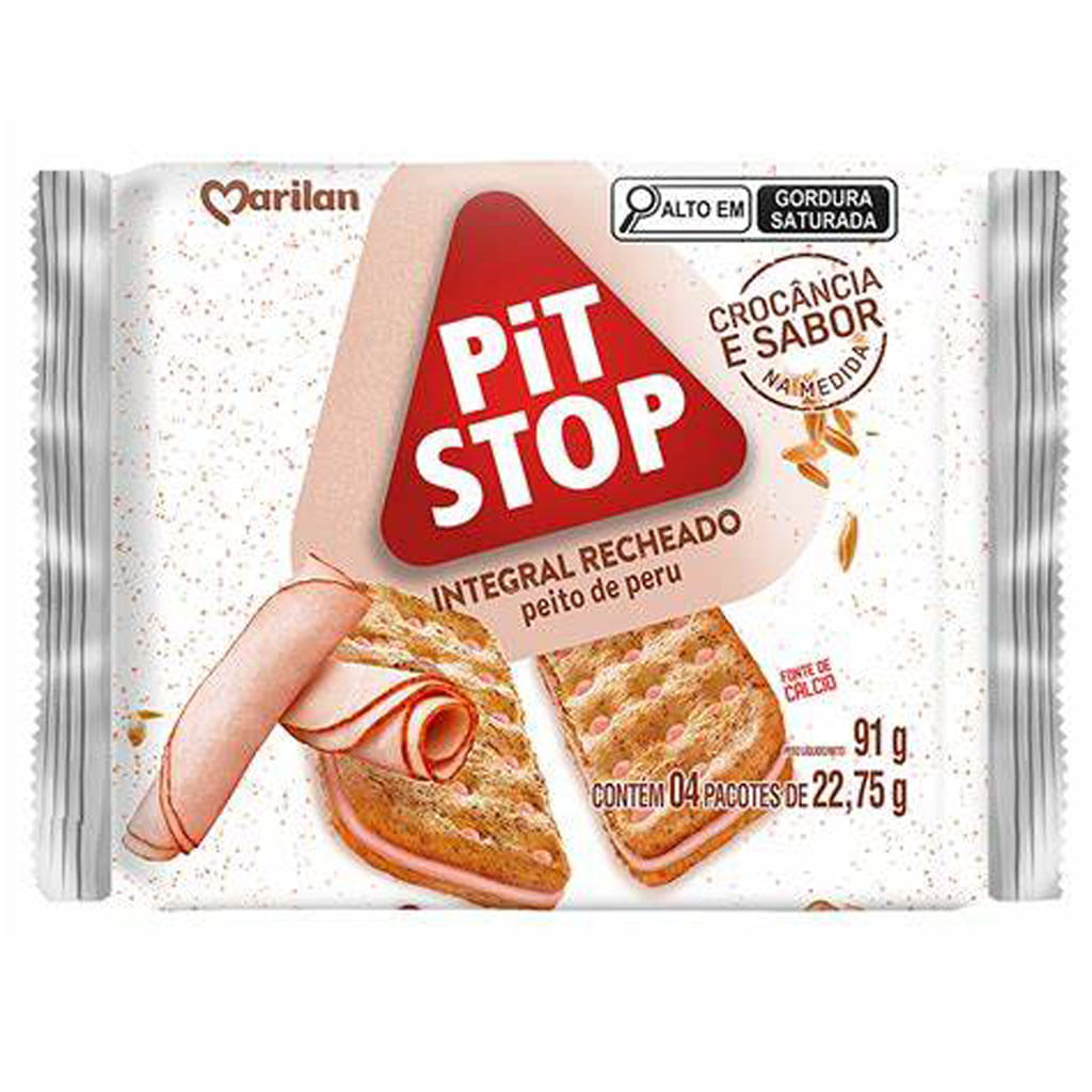 Encontraproduto.com.br - Biscoito Pit Stop Recheado Peito de Peru 91g - Marilan