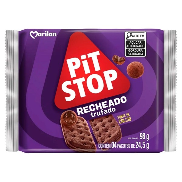 Biscoito Pit Stop Doce Recheado Trufado 24,5g c/4 - Marilan