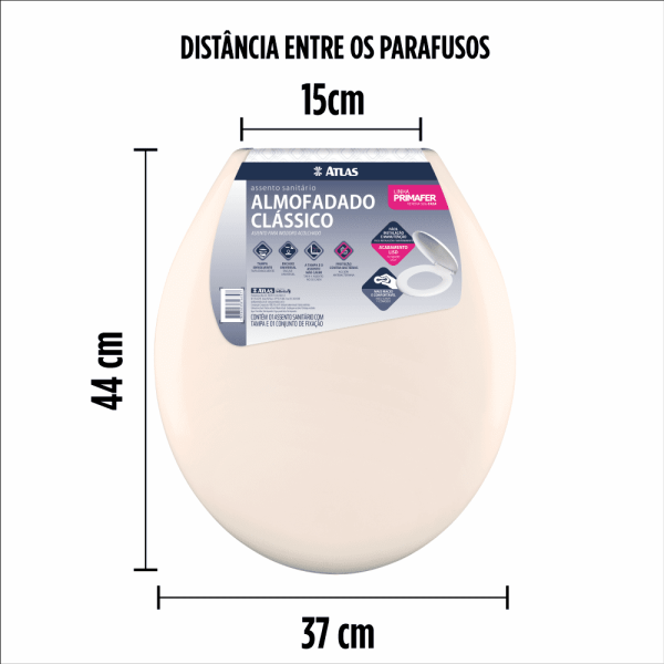 Encontraproduto.com.br - Assento Sanitário Clássico Almofado Atlas, Plástico, Bege - PR1063-6