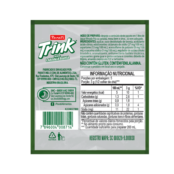 Encontraproduto.com.br - Refresco em Pó sabor Laranja Bahia Trink 15g