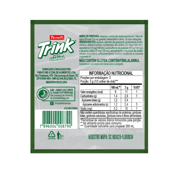 Encontraproduto.com.br - Refresco em Pó Guaraná Trink Pacote 15g