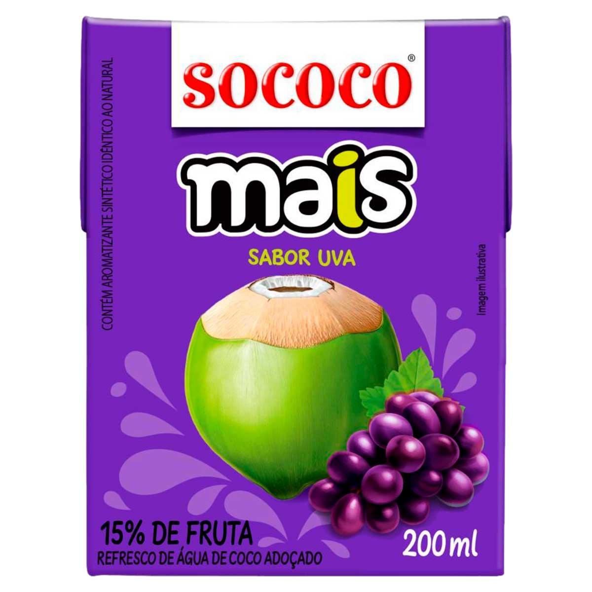 Encontraproduto.com.br - Água de Coco Sabor Uva 200ml - Sococo