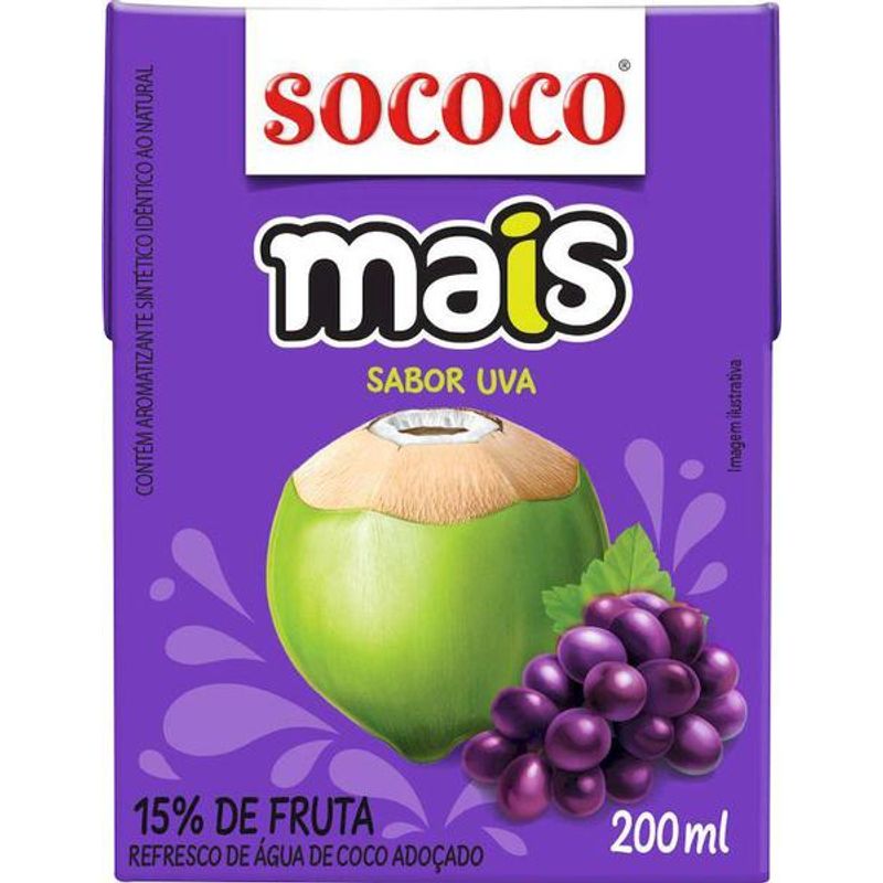 Encontraproduto.com.br - Água de Coco Sabor Uva 200ml - Sococo