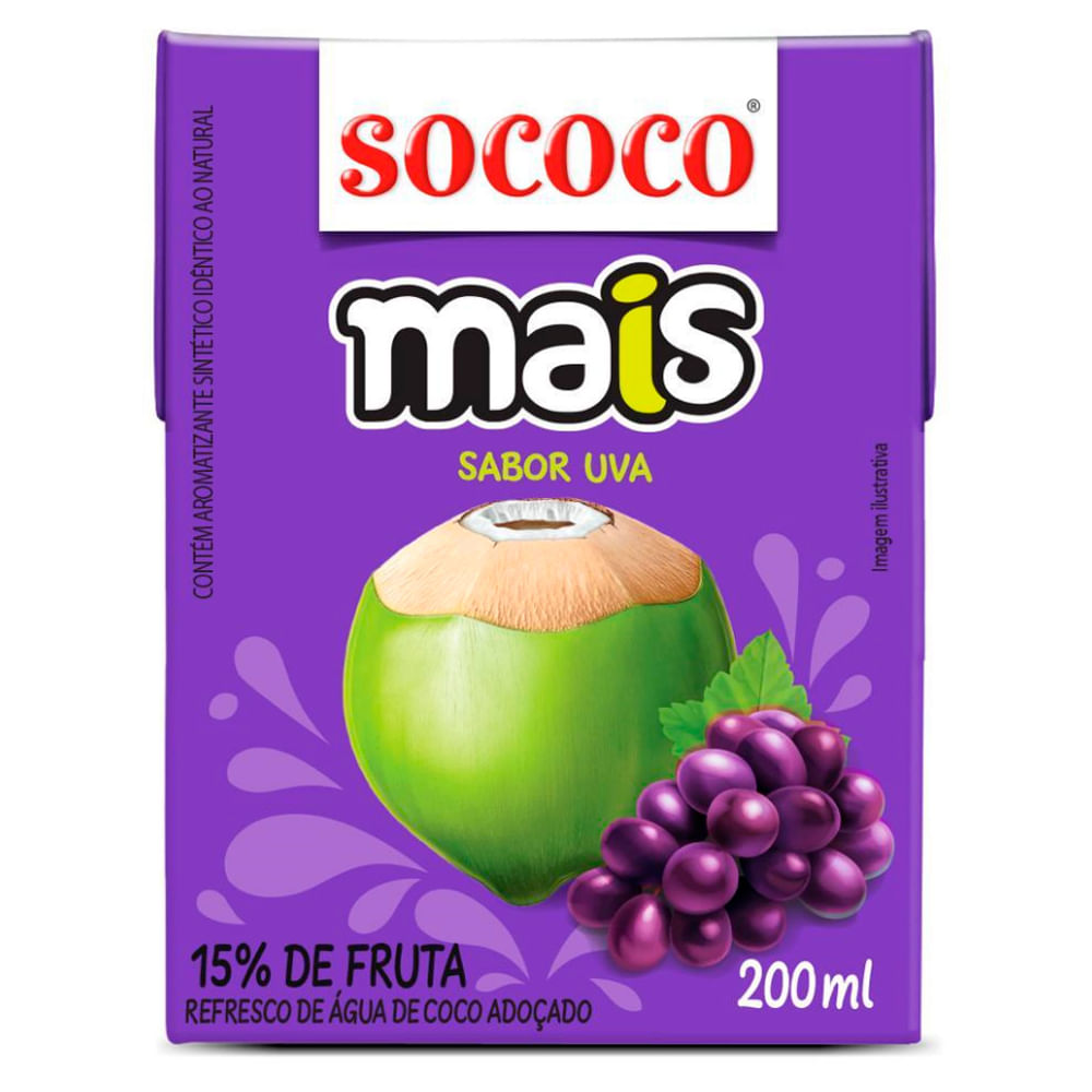 Encontraproduto.com.br - Água de Coco Sabor Uva 200ml - Sococo