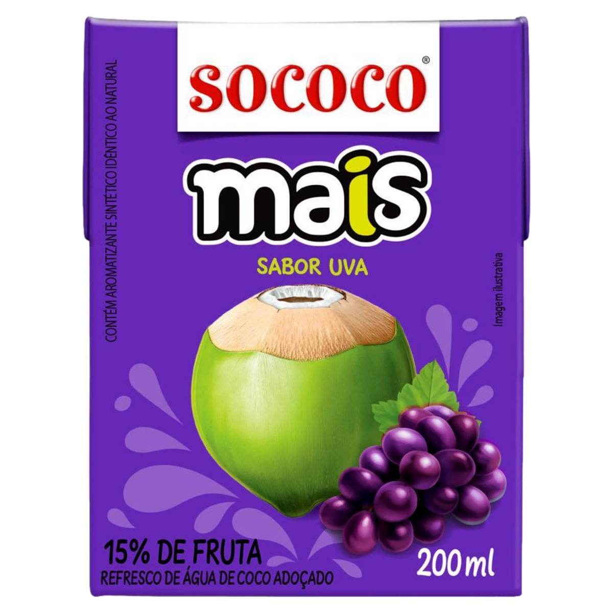 Encontraproduto.com.br - Água de Coco Sabor Uva 200ml - Sococo