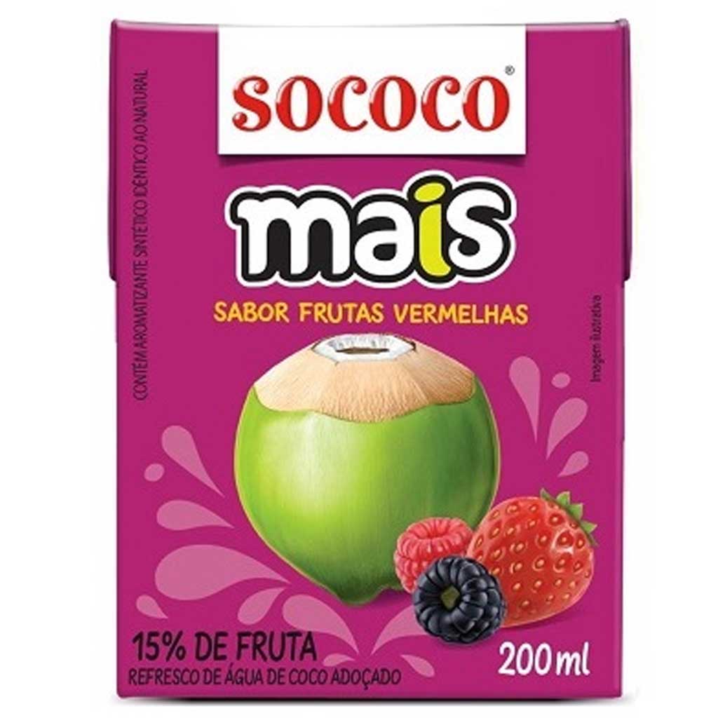 Refresco de Água de Coco Sococo Frutas Vermelhas TP com 200ml