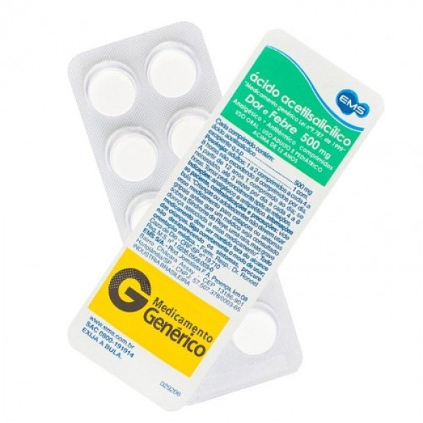 Encontraproduto.com.br - Ácido Acetilsalicílico Adulto 500mg com 10 Comprimidos - Ems Genérico