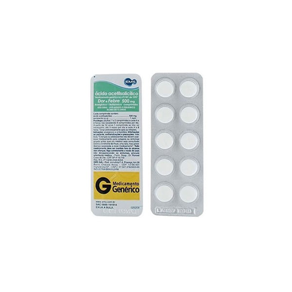 Encontraproduto.com.br - Ácido Acetilsalicílico Adulto 500mg com 10 Comprimidos - Ems Genérico