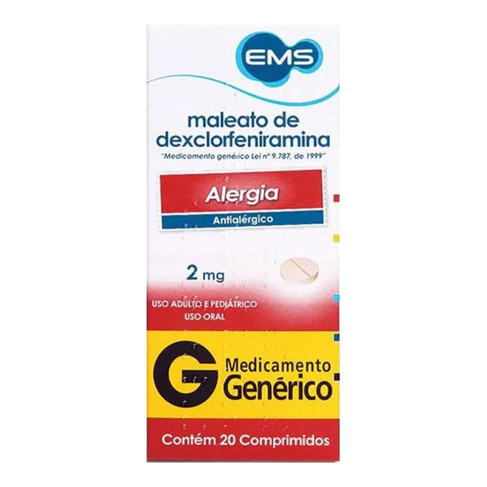 Maleato de Dexclorfeniramina 2mg EMS 20 Comprimidos