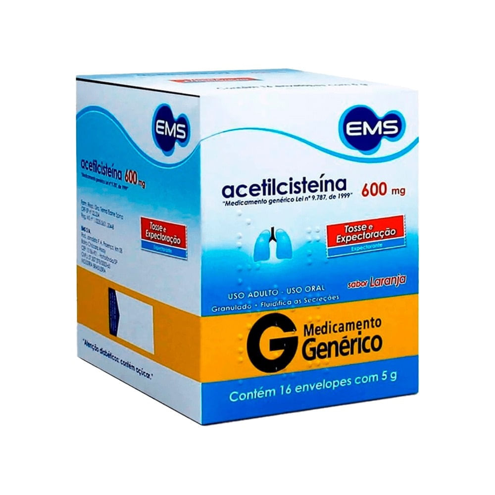 Encontraproduto.com.br - Acetilcisteína 600mg EMS Sabor Laranja 16 Envelopes