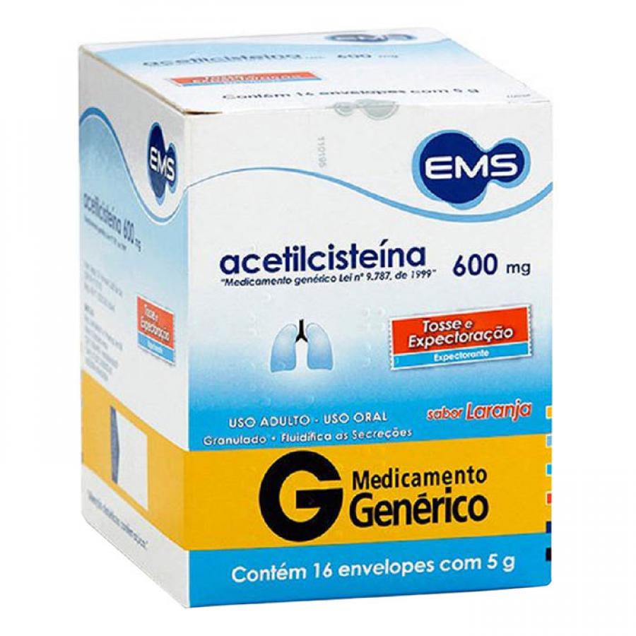 Encontraproduto.com.br - Acetilcisteína 600mg EMS Sabor Laranja 16 Envelopes