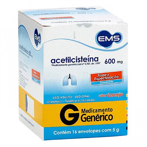 Encontraproduto.com.br - Acetilcisteína 600mg EMS Sabor Laranja 16 Envelopes