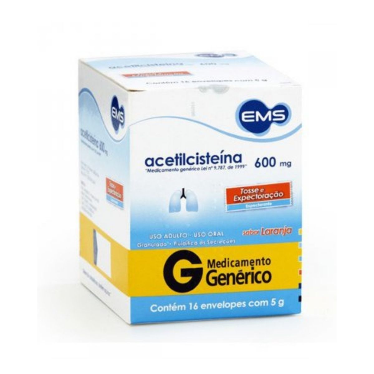 Encontraproduto.com.br - Acetilcisteína 600mg EMS Sabor Laranja 16 Envelopes
