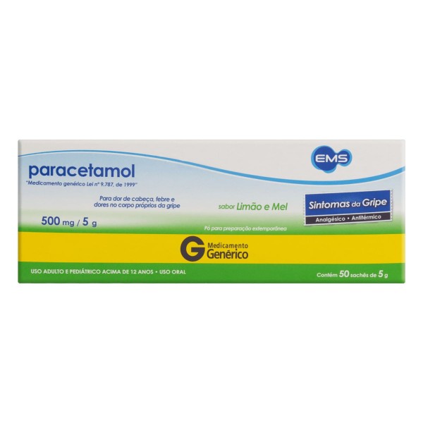 Encontraproduto.com.br - Sachê Paracetamol Limão e Mel 500mg EMS 5 unidades