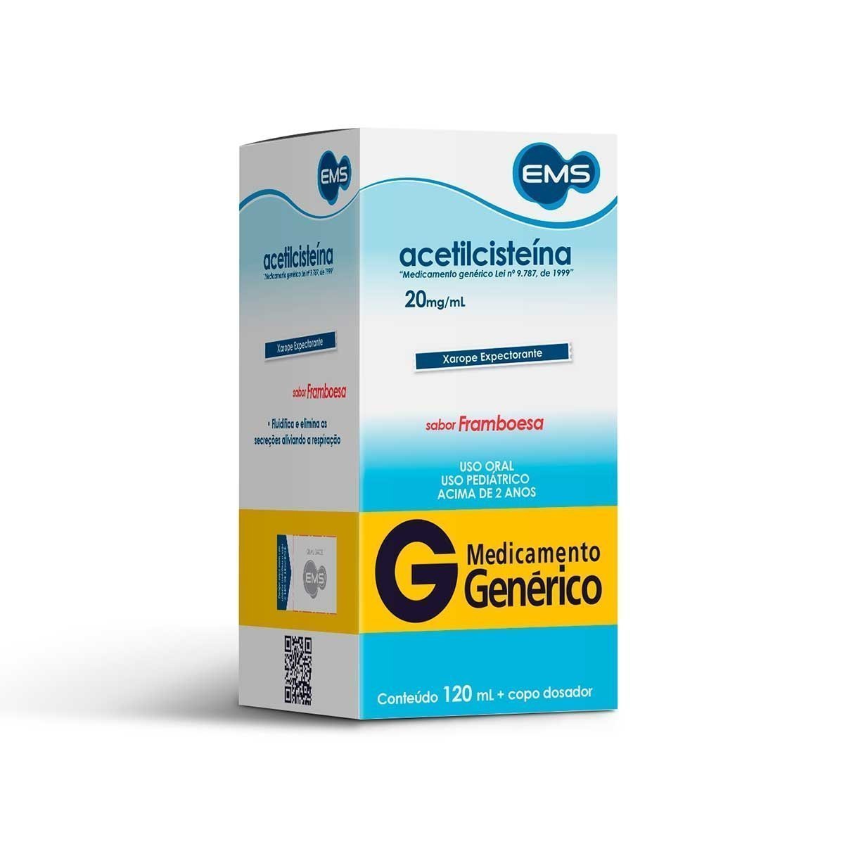 Acetilcisteína 20mg/ml Ems Pediátrico Sabor Framboesa 120ml + Copo Dosador