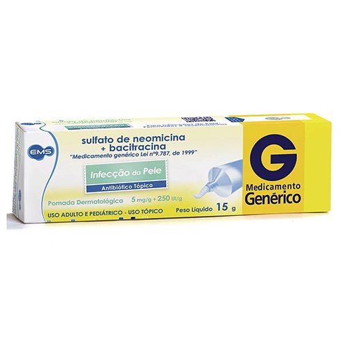 Encontraproduto.com.br - Sulfato de Neomicina + Bacitracina - EMS 5mg/g + 250ui/g pomada bisnaga com 15g
